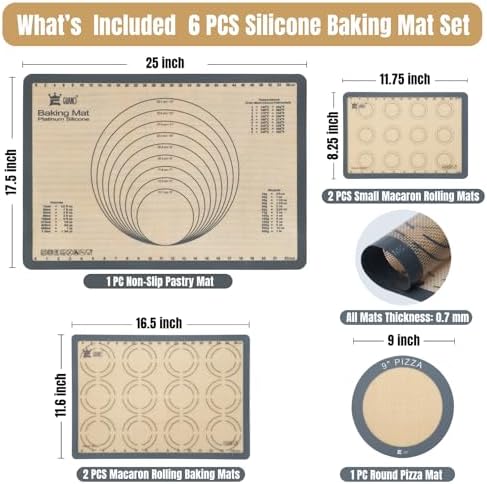 GUANCI Silicone Baking Mat Set of 6, Includes 25"x17.5" Large, 2
