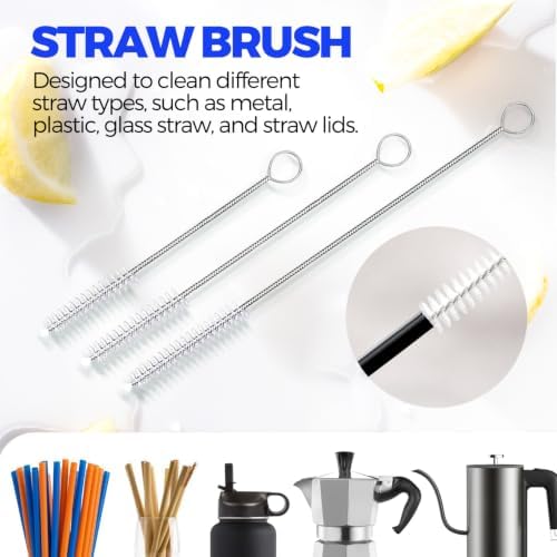 Holikme 5 Pack Bamboo Dish Brush with Handle 14" Bottle Brush Straw