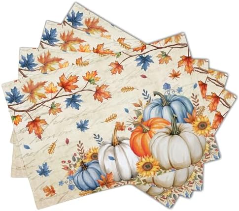 Kawani Fall Pumpkin Maple Leaf Placemats Set of 4 Vintage Autumn