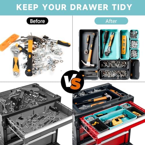 Tool Box Organizer Tray, 60 PCS & 5 Sizes, Black and Sky Blue