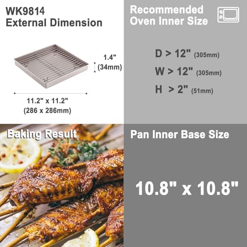 CHEFMADE Roasting Pan with Rack, 11-Inch Non-Stick Square Shallow Dish