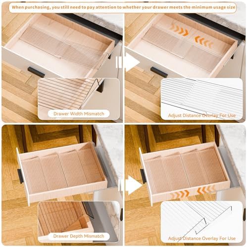 Yieach 4 Pack Adjustable Narrow Spice Rack for Drawer - Expandable