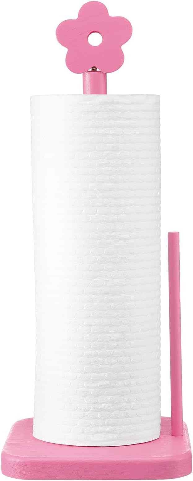 Leinuosen Pink Flower Paper Towel Holder Coquettish Cute Flower Wooden Paper by Leinuosen