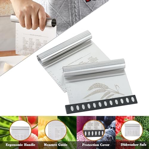 2PCS Dough Pastry Bench Cutter Scraper, OLULU Stainless Steel Kitchen