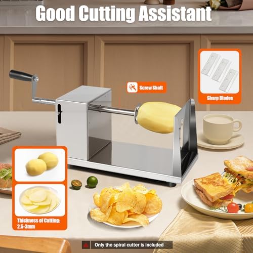 Commercial Manual Potato Spiral Cutter, 3-in-1, Stainless Steel