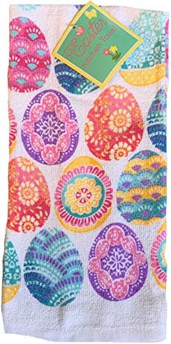 Easter 3 Piece Egg Pastel Kitchen Towel Set with Matching Oven Mitt