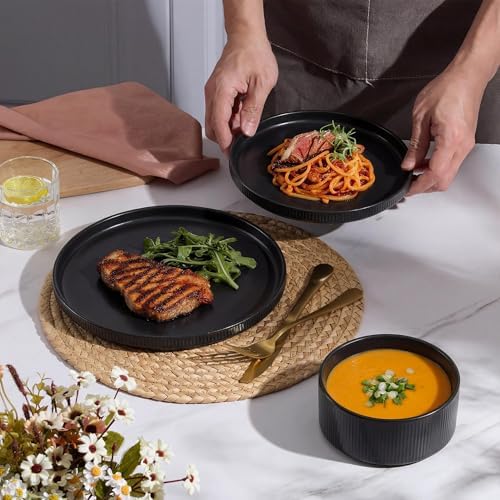 E-far 12-Piece Plates and Bowls Sets, Stoneware Dinnerware Dishes Set
