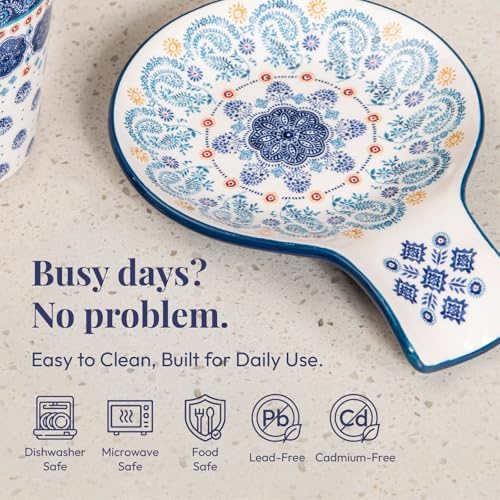 Bico Blue Talavera Ceramic Spoon Rest for Stove Top, Kitchen Holder