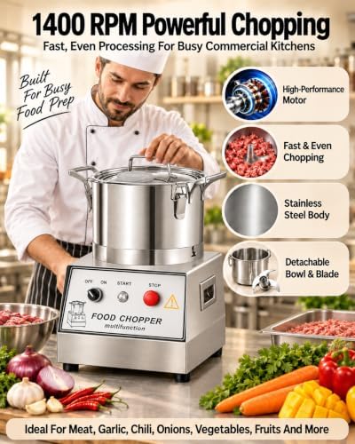 Commercial Meat Chopper, 1400 RPM, 5L Capacity