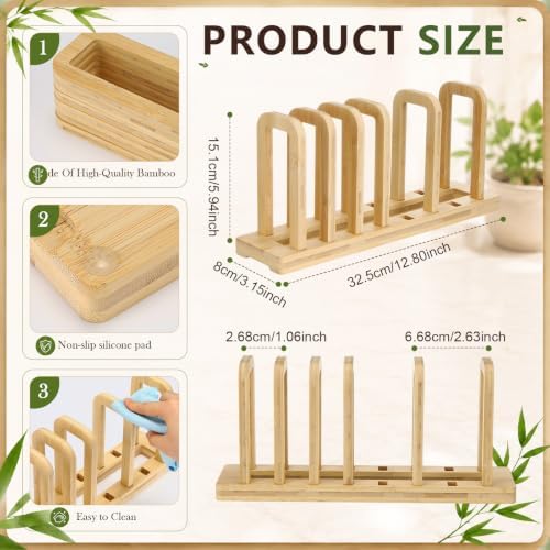 Novabright 2 Set Bamboo Cutting Board Organizer, 5-Slot Adjustable Dividers with Non-Slip Pads for Bakeware, Pot Lids, Trays, Cookie Sheets, Kitchen Cabinet Storage