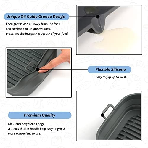 [2 Pack] Silicone Air Fryer Liners Square - Reusable Airfryer Basket