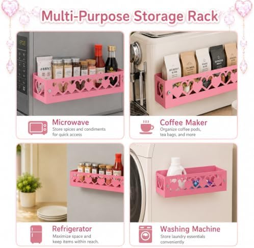 OYEFLY Pink Heart Magnetic Spice Rack for Refrigerator, Metal Magnetic