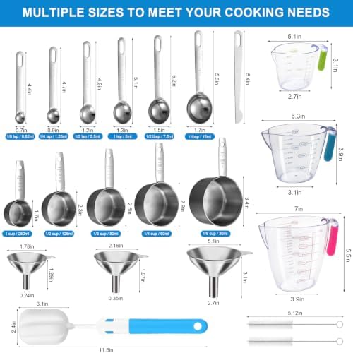 Measuring Cups and Spoons Set 21 Piece, 11 Stainless Steel Nesting