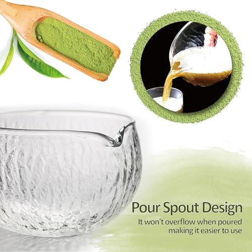 Matcha Bowl and Whisk Holder Set, Glass Matcha Bowl with Spout