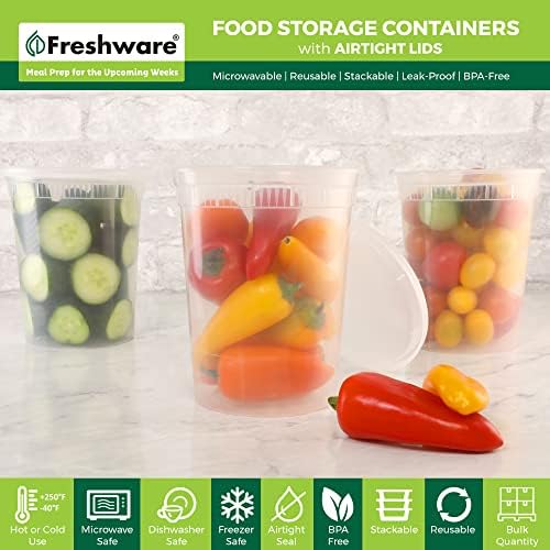 Freshware Food Storage Containers [24 Set] 32 oz Plastic Deli
