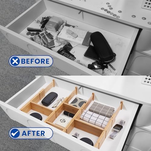 Adjustable Drawer Dividers Pack of 4 with Inserts, Set Kitchen Drawer