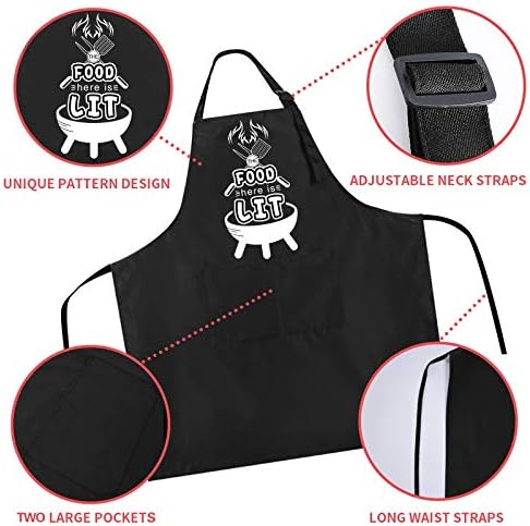 Rosoz Funny BBQ Black Chef Aprons for Men,Adjustable Kitchen Cooking