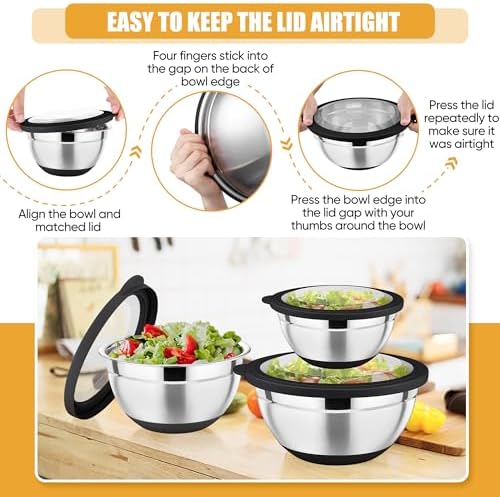 P&P CHEF Black Mixing Bowls with Lids Set of 6, Salad Serving Bowls