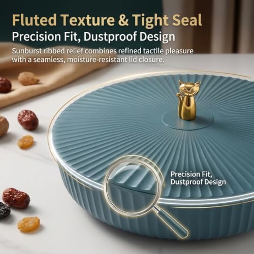 360° Rotating Snack Box with Lid, Divided Snack Tray Large Round