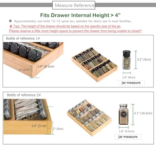 3-Tier Bamboo Drawer Spice Rack Wooden Kitchen Cabinet Spice Organizer
