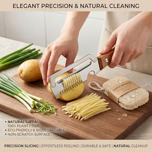 3-in-1 Vegetable Peeler, Julienne Shredder, Classic Dark Wood