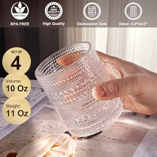 OPAYLY hobnail Drinking Glasses Old Fashion Glass 10oZ rocks glasses
