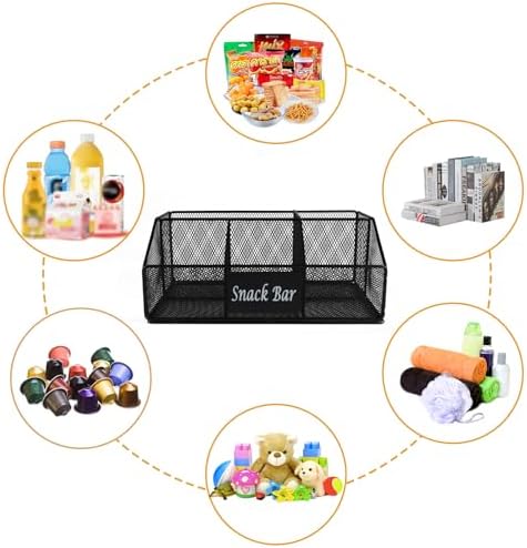 Metal Wire Snack Display Baskets,5-Compartment Snacks Storage Bin for