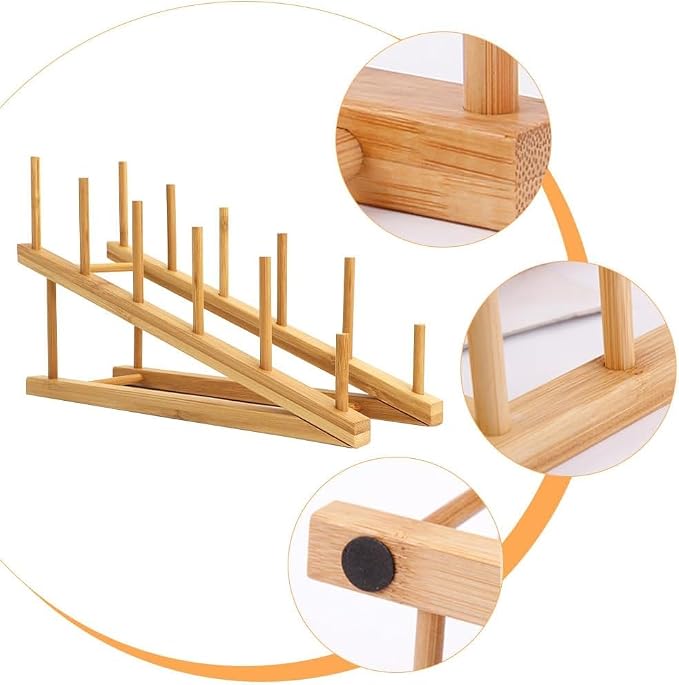8 Pack Dish Rack Bamboo Drying Rack Wooden Plate Dish Rack Cabinet Organizer - Image 3