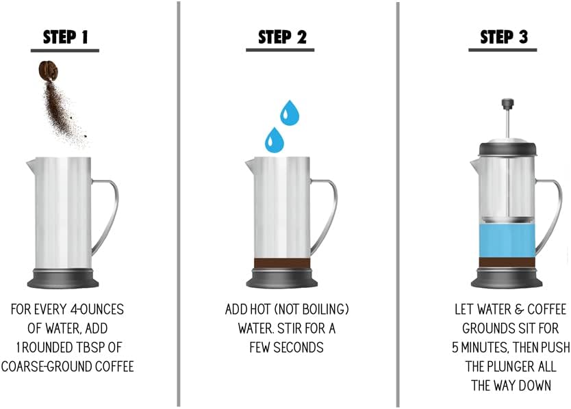 Stellar Living Stainless Steel French Press, 34 OZ, Matte Silver
