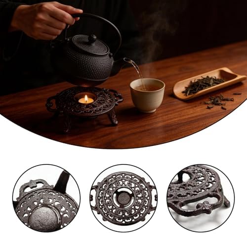 Cast Iron Teapot Warmer, Round Tea Warmer with Double Eared Design &