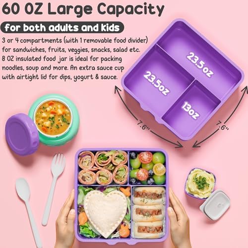 Fimibuke Bento Box for Kids Adult - Leakproof 3-4 Compartments Lunch