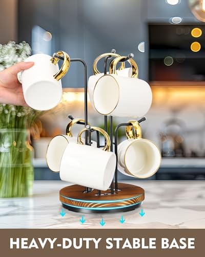 HULISEN 360° Rotating Mug Tree, Coffee Mug Holder for Large Cups, 6