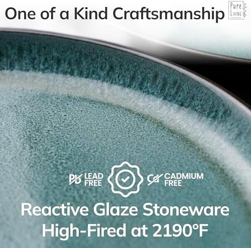 32 Piece Stoneware Dinnerware Set for 8, Handcrafted Plates and Bowls Set