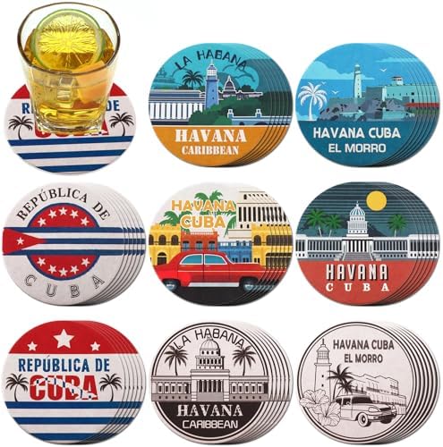FoldTier Set of 48 Havana Print Disposable Paper Drink Coasters for
