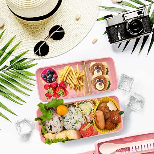 Bento Box Japanese Lunch Box, 3-Layer Stackable (Pink)