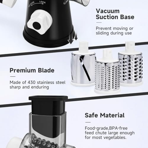 Hand Crank Rotary Cheese Grater, 3 Blades