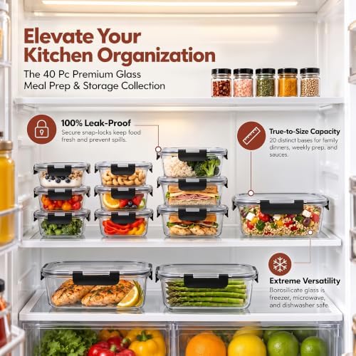 Razab 40-Piece Borosilicate Glass Food Storage Containers with Lids
