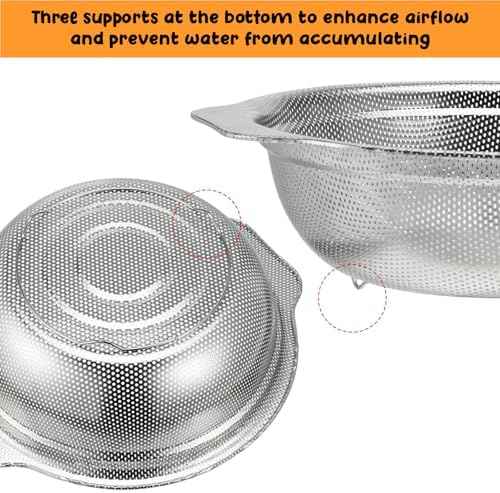 7Pcs Stainless Steel Colander Set, Rice Strainer with Mixing Bowl, 3/4/5QT Large Capacity Microporous Colander with Handle, Mesh Strainer for Washing and Draining Vegetables, Fruit, Dishwasher Safe