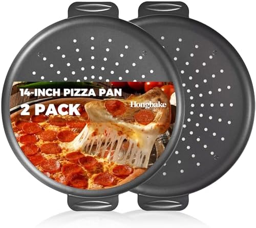 HONGBAKE 2 Pack Pizza Pan 14 Inch with Holes, Rust-Free Nonstick Pizza
