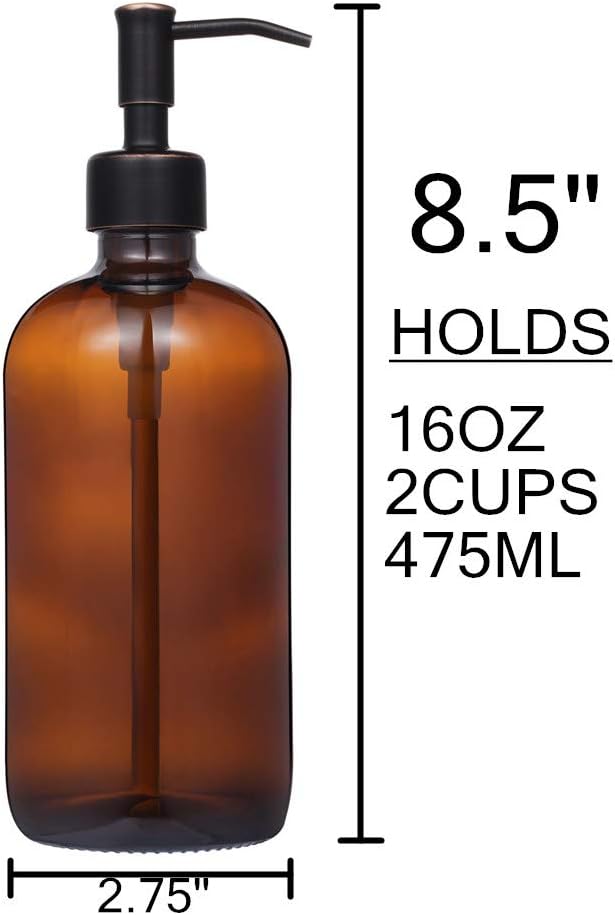 2 Pack Thick Amber Glass Pint Jar Soap Dispenser - Image 4