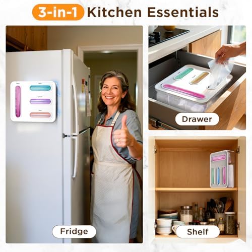 OUTXE Bag Organizer for Drawer + Fridge, Magnetic Kitchen Baggie