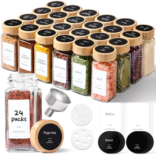 ComSaf 24 Pack 4 oz Glass Spice Jars