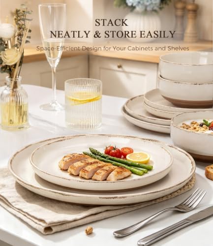 AmorArc Dinnerware Sets for 8, 24 Pieces Ceramic Plates and Bowls Set