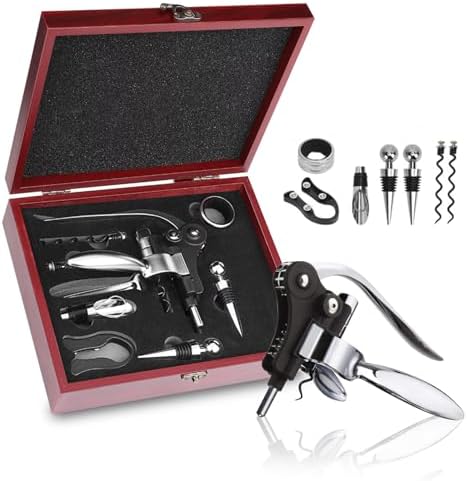 Wine Bottle Opener Gift Set - 8 PCS Corkscrew Opener with Wood Case