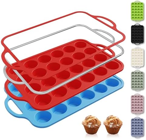 2 Packs 24 Cups Silicone Muffin Pan with Metal Reinforced Frame Mini
