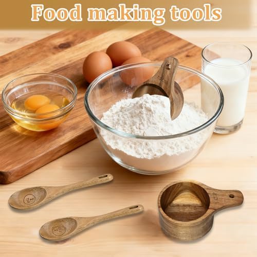 Wooden Measuring Cups and Spoons Set - Eco-Friendly Solid Acacia Wood