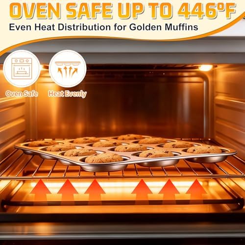 P&P CHEF 12-Cup Muffin Top Pan, Cupcake Pan with Shallow Side, 2PC &