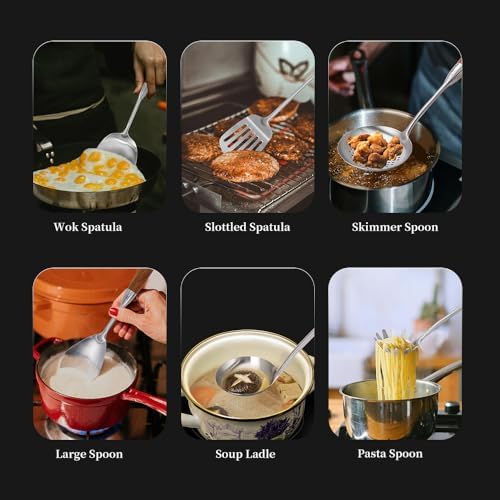 VALESKA Kitchen Utensils Set with Wood Handle, 6 Pieces Stainless
