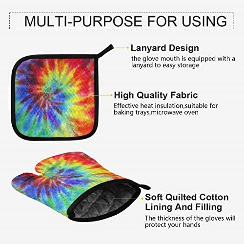 QMXO Tie Dye Texure Oven Mitts Quilted Cotton Lining Potholders BBQ