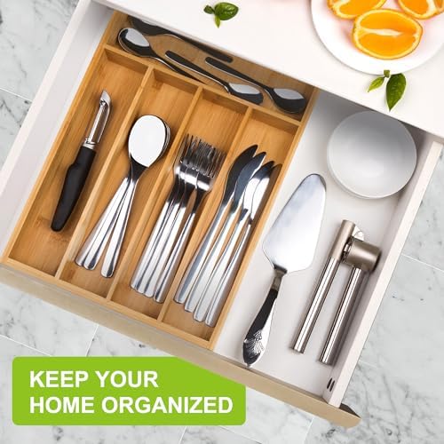 Unibambou Bamboo Silverware Drawer Tray, Kitchen Flatware Cutlery